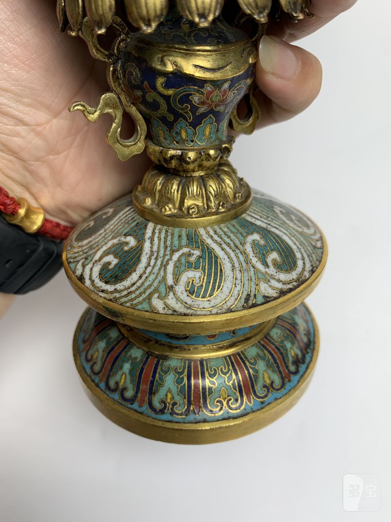 清乾隆 铜胎掐丝珐琅七珍象宝供器 - 图9